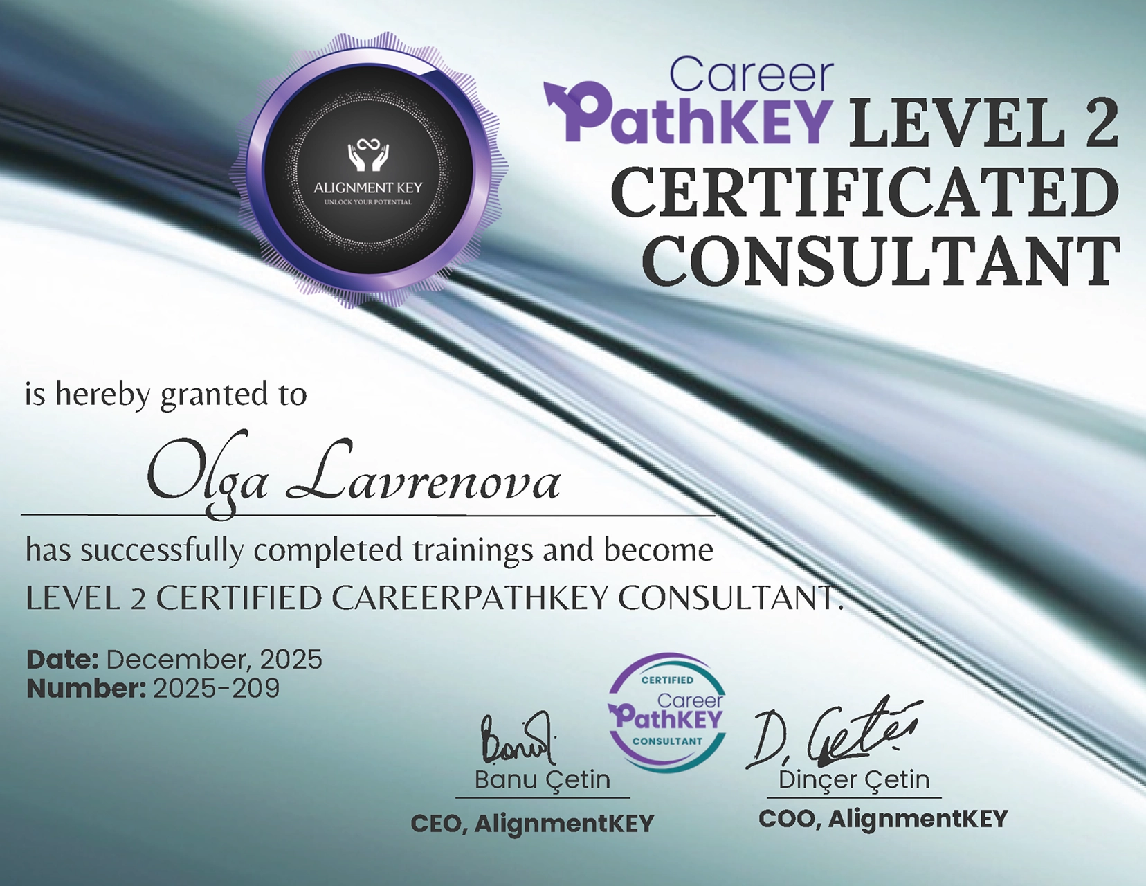 Career PathKey Level 2 Consultant certificate for Olga Lavrenova